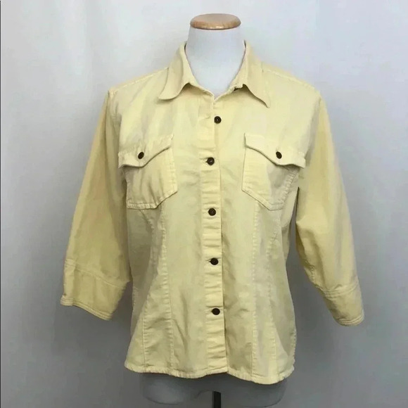 Liz Claiborne Yellow Corduroy Jacket Blazer Large Snap Closure Pockets - Picture 1 of 6